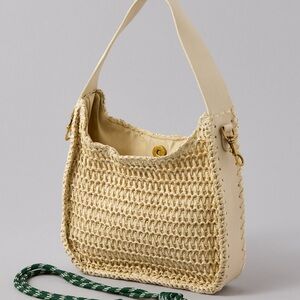 American Eagle Outfitters Cream and Green Woven Shoulder Bag